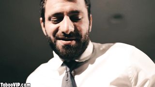 Skinny slut serving boss in the office