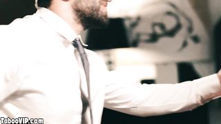 Skinny slut serving boss in the office