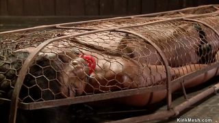 Ebony in back arch bondage fisted