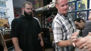 Bound brunette gets facial in public