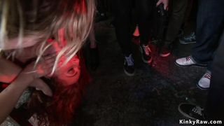 Slut anal gangbanged in public