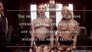 Bound slaves fuck at brunch party