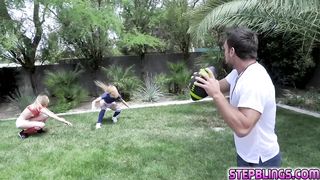 Horny teens sharing their daddys cock