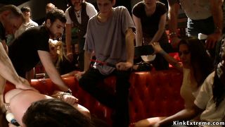 Slave anal fucked in public theater