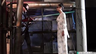 Tattooed busty brunette gets anal sex