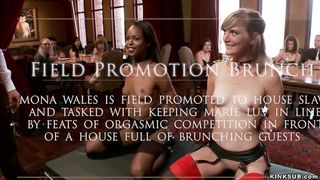 Blonde and ebony sluts at brunch party