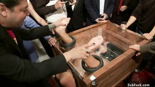 Brunette in public fucked in group