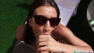 Busty amateur fucking on terrace