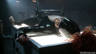 Bound ebony in latex pussy vibed