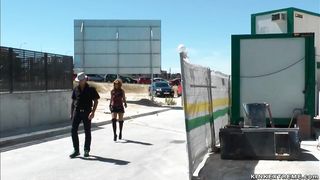 Brunette babe fucked in public park