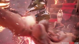 3D brunette MILF riding huge massive cock