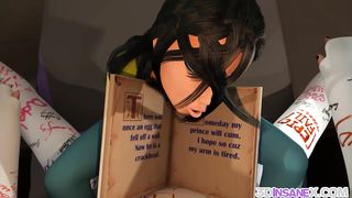 3D teen brunette rides huge long dick at home