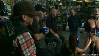 Blonde anal fucked in public pool bar