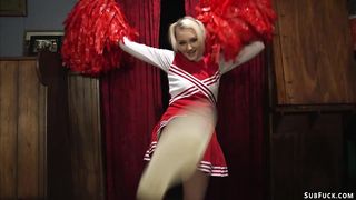 Glowing cheerleader group fucked