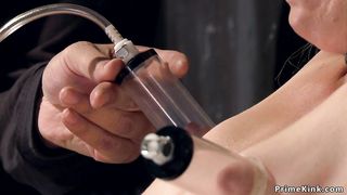 Bound babe in leather made fuck Sybian