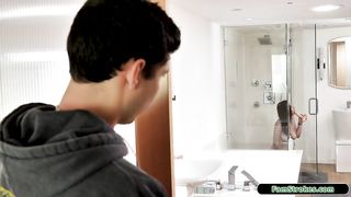 Stepbro watches busty stepsis fuck dildo