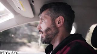 Cute hitchhiker pays with pussy for ride