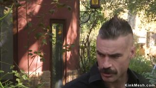 Busty babe is whipped by debt collector