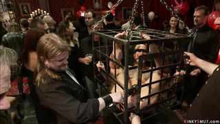 Busty MILFs cattle prodded in public