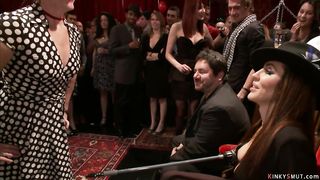 Busty MILFs cattle prodded in public