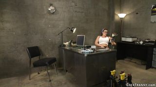 Blonde TS anal fuck brunette mechanic