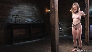 Blindfolded and chained blonde vibed