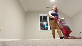 Vacuuming in Leggings