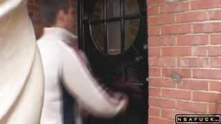 Masked blonde milf in latex works her sw