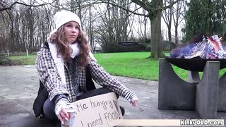 Homeless teen fucks horny grandpa for food outdoor