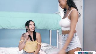 Teen is facesitted by ebony on lesbicamp