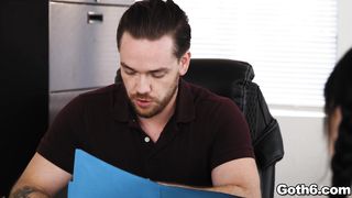 Teen in pigtails swallows a huge dick