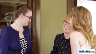 Two librarians and a customer lick pussy