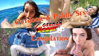 GERMAN SCOUT - OUTDOOR PUBLIC SEX AND CUM SHOT COMPILATION WITH TEENS AND MILF