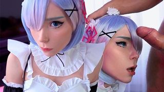 Kawaii Maid gives Deepthroat Boss Dick to Cum in Mouth POV