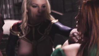 Busty pornstars in Captain Marvel parody