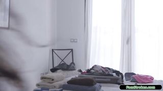 Stepsister invites stepbro into bathroom