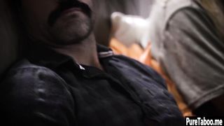 Brunette teen banged by a bad uncle with huge dick