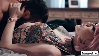 Pale TS stepsis Lena rides her stepbro