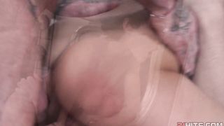 Brunette slut banged by two dicks hardcore fuck