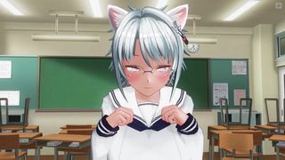 3D HENTAI YURI Neko Schoolgirls Lick Pussies after School