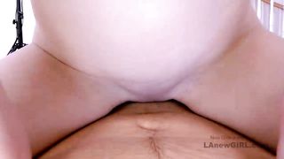 Skinny teen rides cock with little pussy in studio