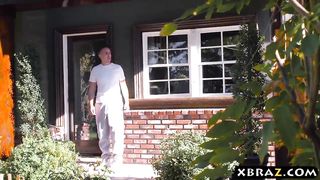 Huge boobs pornstars chasing that big D after jogging