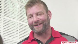 Latina TS Cheerleader bangs her coach