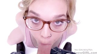 Blonde strokes blows big dick like a pro