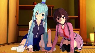 Konosuba Aqua and Megumin get Cheeks Clapped 3D Hentai