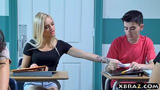 Busty MILF Alex Grey teacher gets with teen couple in her classroom