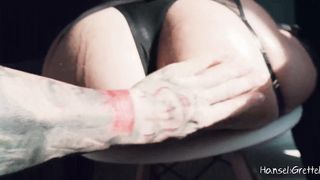 Hard Doggy Fuck of a Girl in Black Stockings with Ass in Oil & Cum in Her Mouth