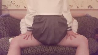 Asian cowgirl in school skirt