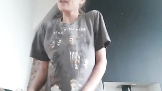 Busty Petite Chick dildoes her tight ass