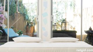 Thick blonde eats a creampie